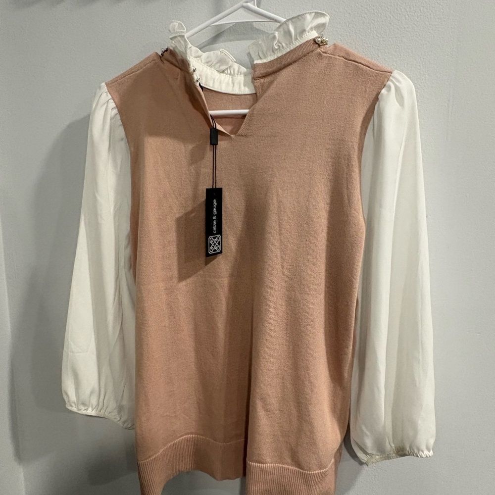 Cable & Gauge Pink and White Cowl Neck Sweater - Picture 8 of 12